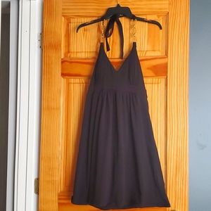 Victoria Secret black mini gold chain halter neck V-neckline, flowy A-line Med.